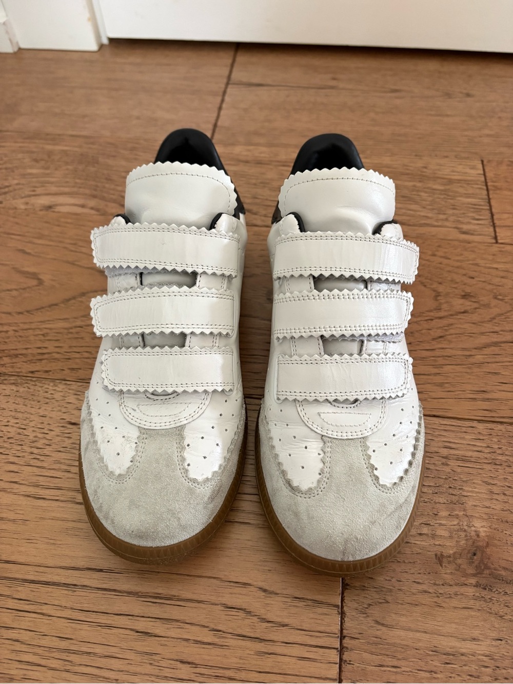 Isabel Marant White Leather & Suede Beth Velcro Sneakers